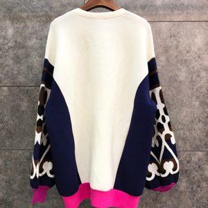 Contrast sleeve pattern loose Pullover
